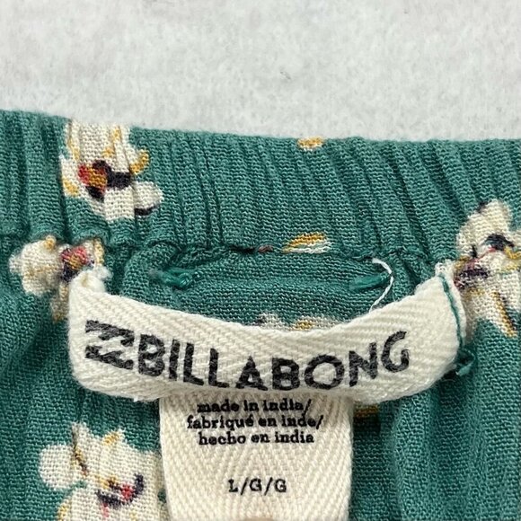 Billabong Mini Skirt Womens L Green Micro Floral Faux Wrap Ruffle Trim Boho Chic - Picture 7 of 9